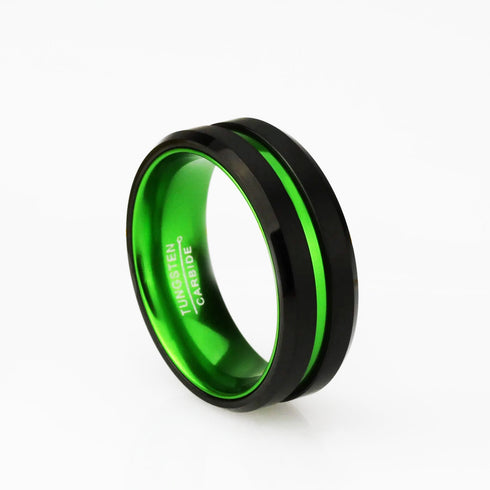 London Manori Black Tungsten Ring with Green Grooved Center